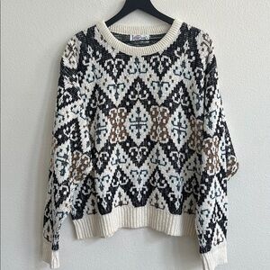 JANTZEN Men Vintage Fair Isle Alpine Crewneck Sweater Multicolor White M (EUC)